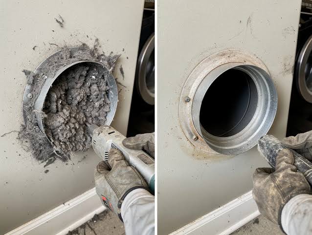 Technician servicing dryer vent